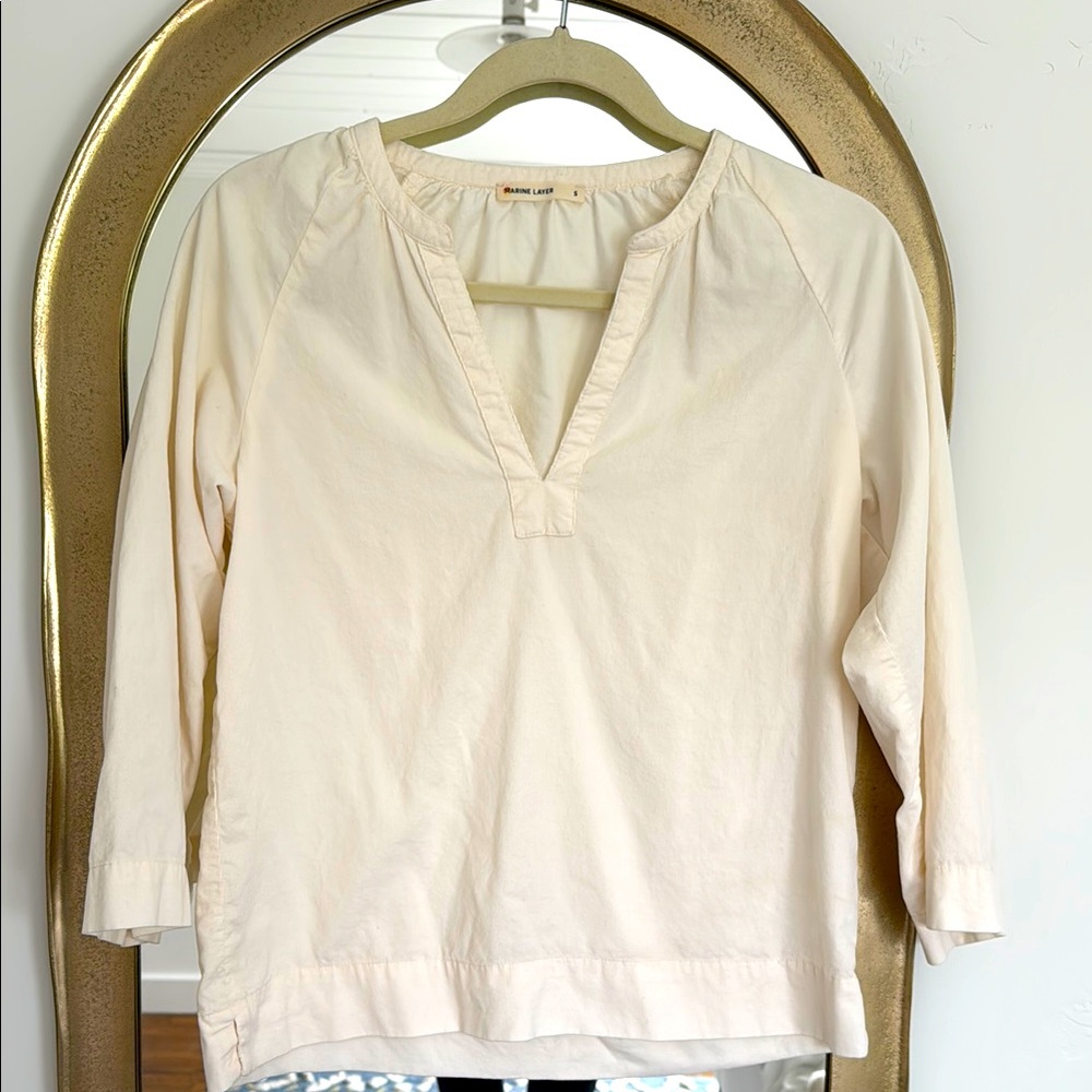 MARINE LAYER Cream 3/4 Sleeve Relaxed Blouse